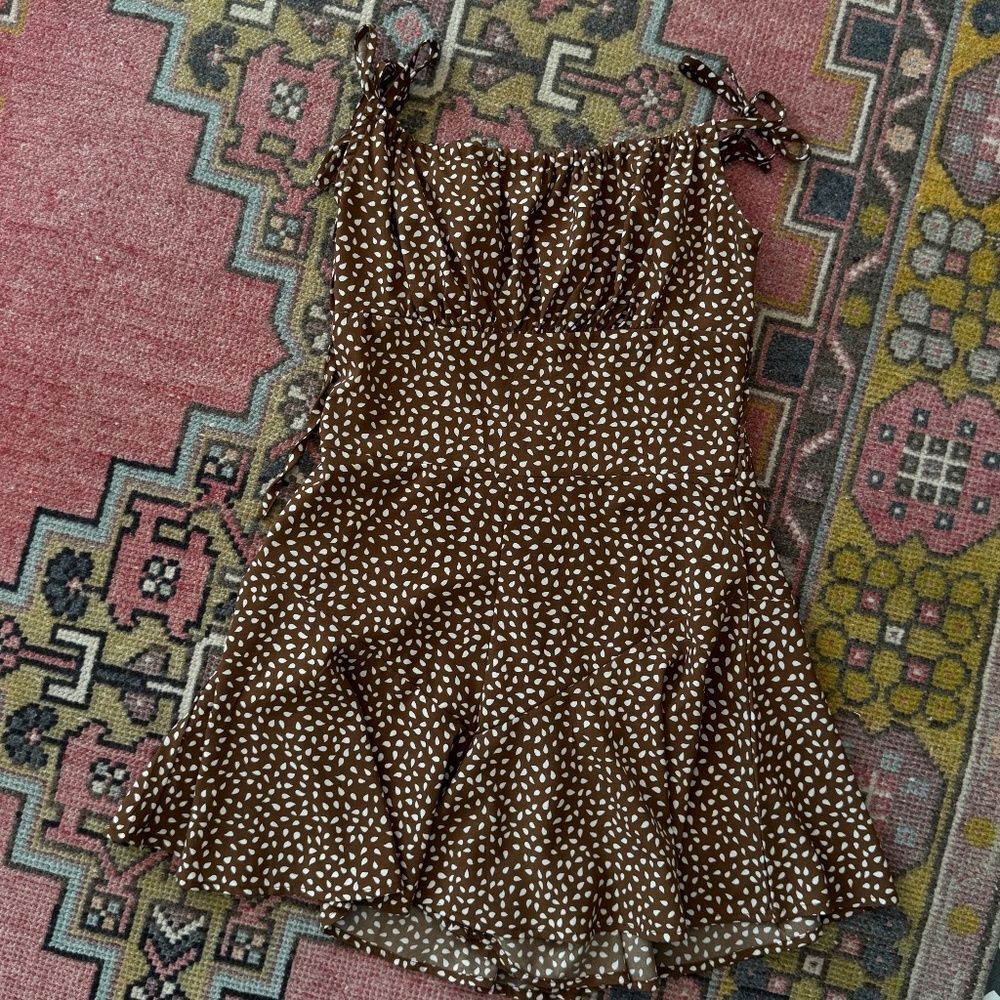 Teen Girl’s Brown & White Dot Spaghetti Strap Stretch Romper No Tags Sz X-Small